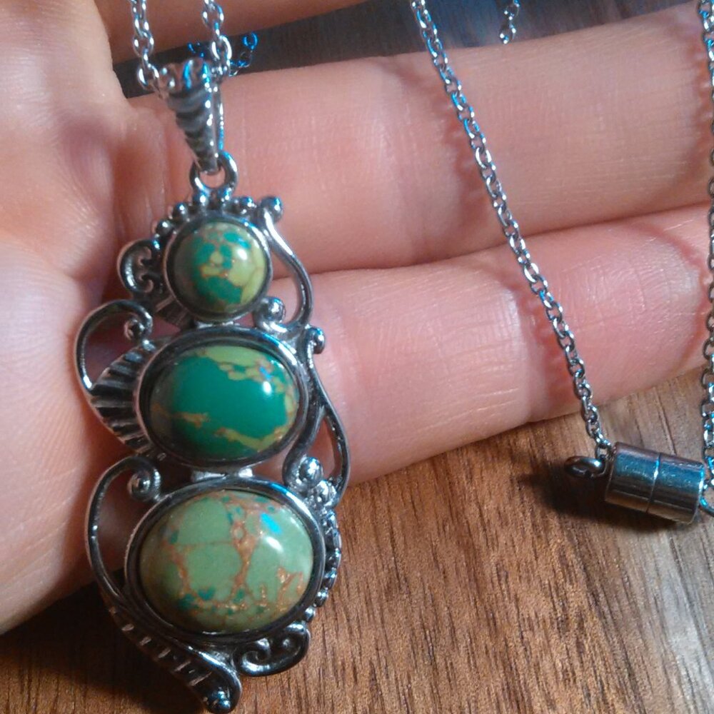 Artisan Silver and Green Gemstone Necklace